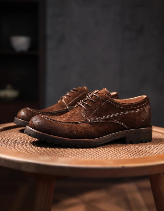 Hand-sewn Suede British Derby Suede Leather Shoes
