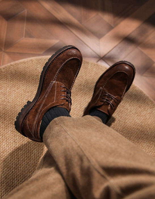 Hand-sewn Suede British Derby Suede Leather Shoes