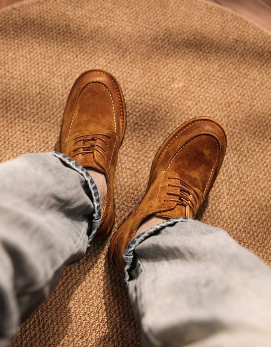 Hand-sewn Suede British Derby Suede Leather Shoes