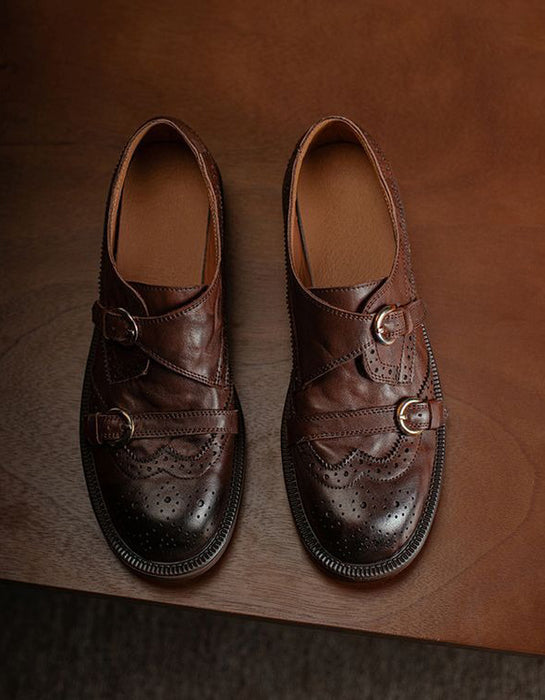 Handmade Brogue Style Embossed Vintage Oxford Shoes Brown March Shoes Collection 2026 128.00