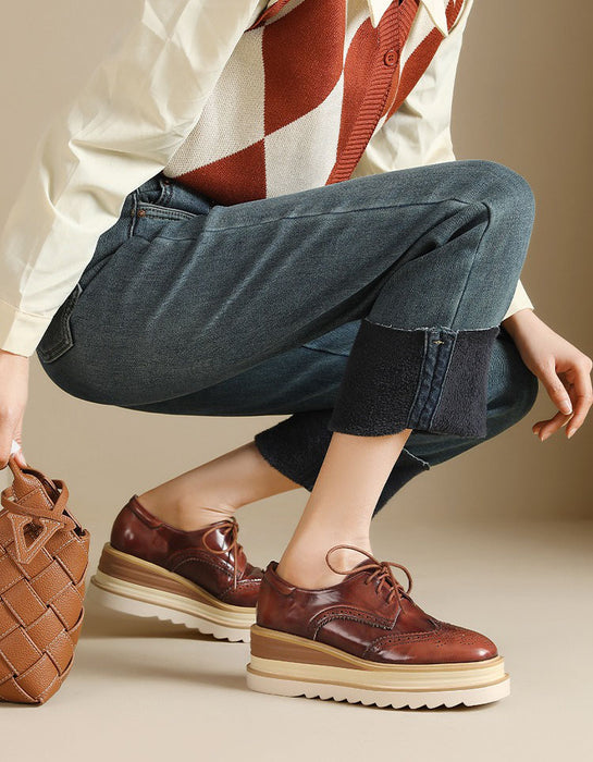 Obiono Handmade Brogue Style Wedge Heels Oxford Shoes for Women July Shoes Collection 2026 128.00