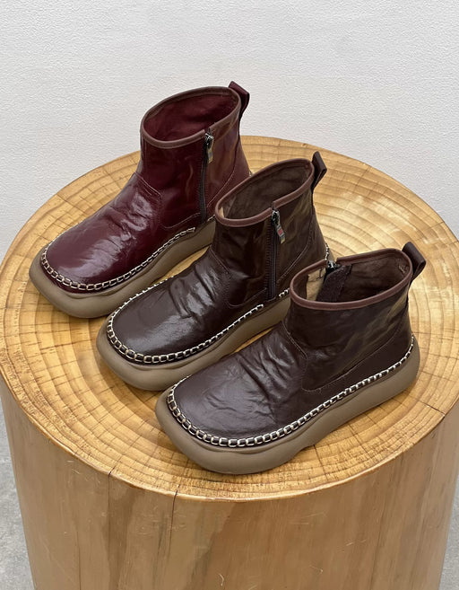 Women's Handmade Comfortable Leather Retro Wide Toe Box Boots, Obiono Sep Shoes Collection 2026, 80.00