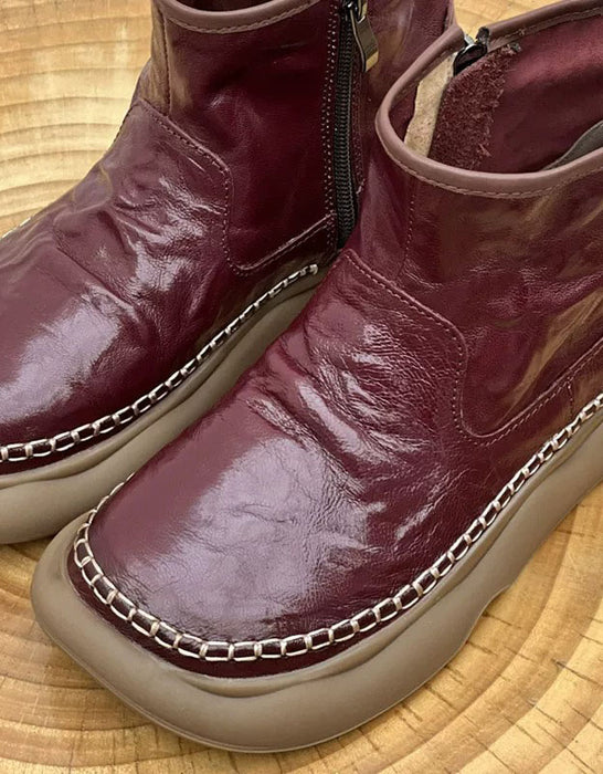 Women's Handmade Comfortable Leather Retro Wide Toe Box Boots, Obiono Sep Shoes Collection 2026, 80.00