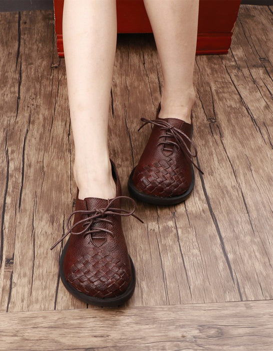 Handmade Comfortable Leather Woven Wide Toe Box Flats March Shoes Collection 2026 85.00