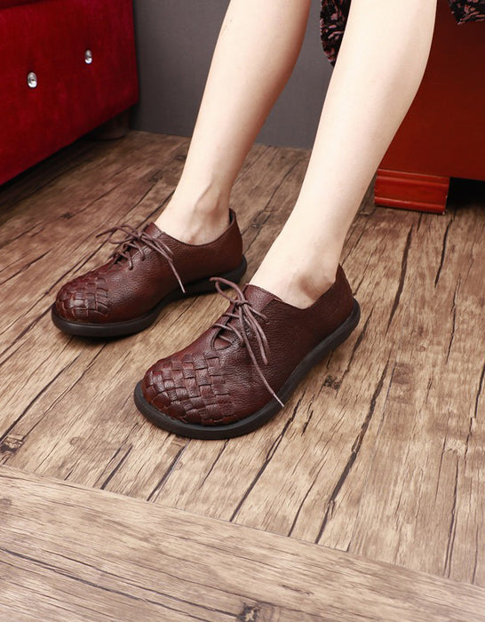 Handmade Comfortable Leather Woven Wide Toe Box Flats March Shoes Collection 2026 85.00