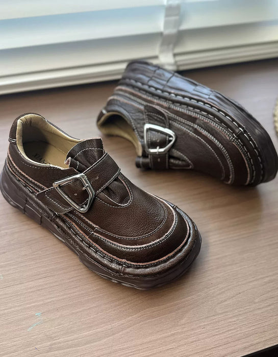 Handmade Soft Soles Single Strap Chunky Wide Toe Box Platform Shoes Coffee, Sep Shoes Collection 2026, 80.77