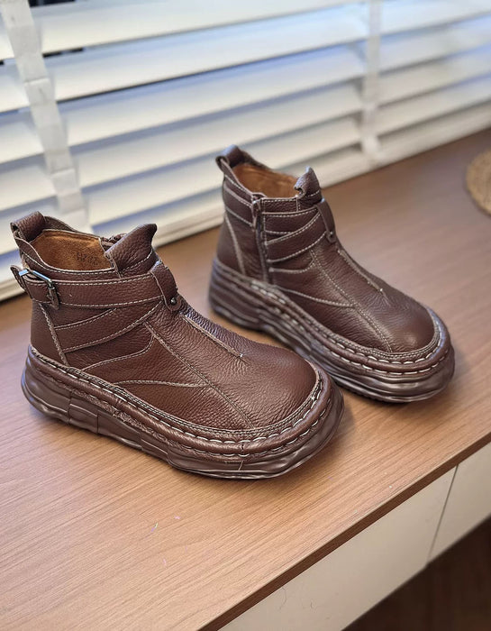Handmade Comfortable Wide Toe Box Chunky Platform Boots Coffee, Obiono Oct Shoes Collection 2026, 85.00