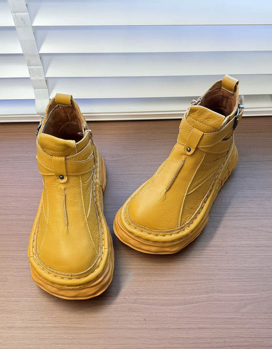 Handmade Comfortable Wide Toe Box Chunky Platform Boots Yellow, Obiono Oct Shoes Collection 2026, 85.00