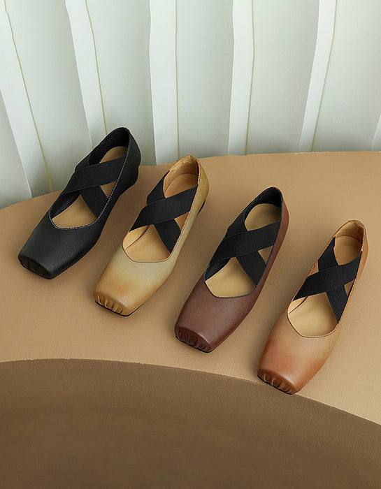 Handmade Cross-strap Square-toe Ballet Shoes( 35-42)