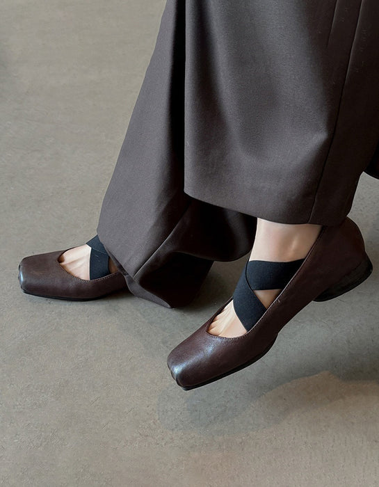 Handmade Cross-strap Square-toe Ballet Shoes( 35-42)