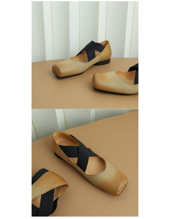 Handmade Cross-strap Square-toe Ballet Shoes( 35-42)
