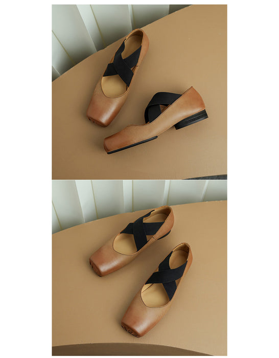 Handmade Cross-strap Square-toe Ballet Shoes( 35-42)