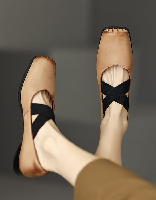 Handmade Cross-strap Square-toe Ballet Shoes( 35-42)