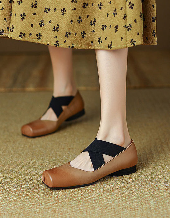 Handmade Cross-strap Square-toe Ballet Shoes( 35-42)