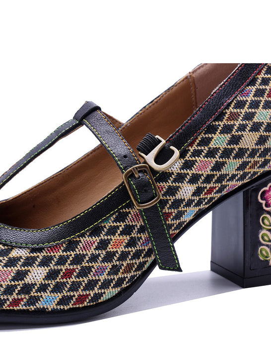 Big Size Shoes for Women Obiono Handmade Diamond Pattern Vintage T-strap Mary Janes Heels July Shoes Collection 2026 99.90