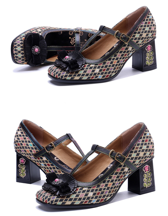 Big Size Shoes for Women Obiono Handmade Diamond Pattern Vintage T-strap Mary Janes Heels July Shoes Collection 2026 99.90