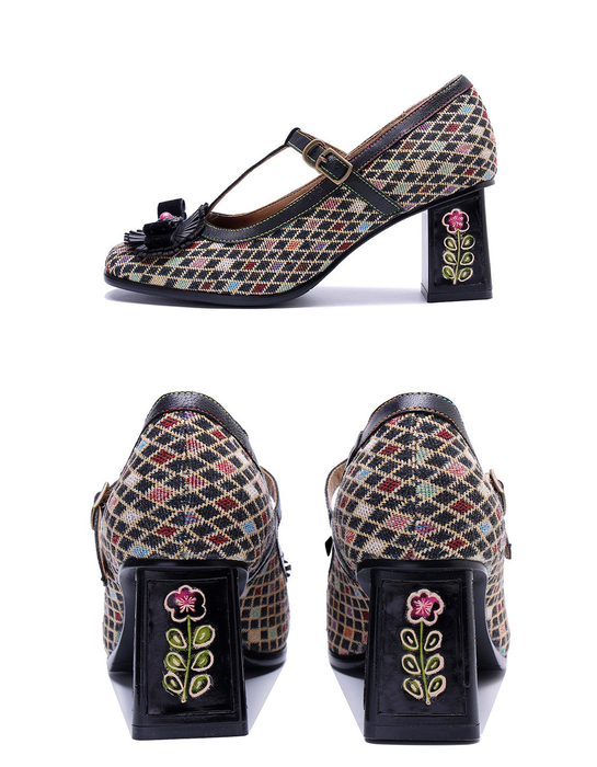 Big Size Shoes for Women Obiono Handmade Diamond Pattern Vintage T-strap Mary Janes Heels July Shoes Collection 2026 99.90