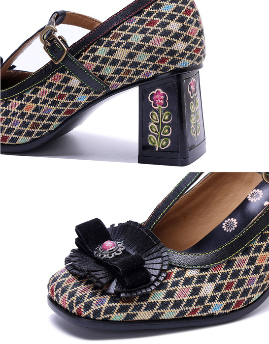 Big Size Shoes for Women Obiono Handmade Diamond Pattern Vintage T-strap Mary Janes Heels July Shoes Collection 2026 99.90