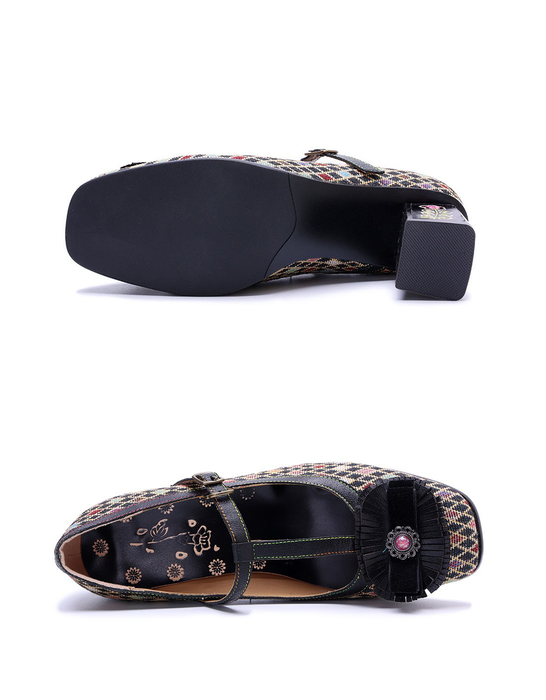 Big Size Shoes for Women Obiono Handmade Diamond Pattern Vintage T-strap Mary Janes Heels July Shoes Collection 2026 99.90