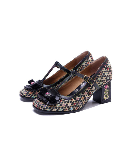Big Size Shoes for Women Obiono Handmade Diamond Pattern Vintage T-strap Mary Janes Heels July Shoes Collection 2026 99.90