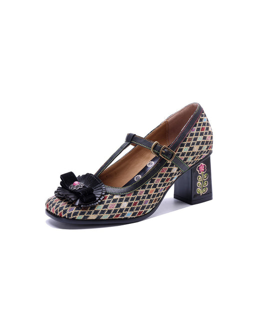 Big Size Shoes for Women Obiono Handmade Diamond Pattern Vintage T-strap Mary Janes Heels July Shoes Collection 2026 99.90