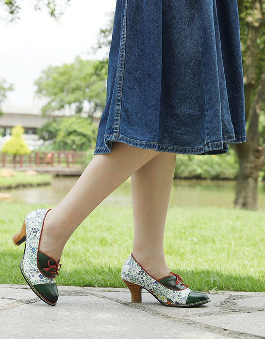 Obiono Big Size Shoes for Women Handmade Floral Print Lace-up Vintage Elegant Chunky Heels Mary Janes July Shoes Collection 2026 97.00
