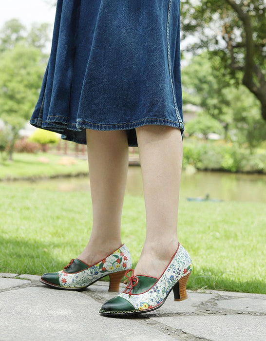 Obiono Big Size Shoes for Women Handmade Floral Print Lace-up Vintage Elegant Chunky Heels Mary Janes July Shoes Collection 2026 97.00