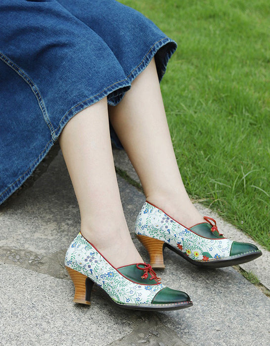 Obiono Big Size Shoes for Women Handmade Floral Print Lace-up Vintage Elegant Chunky Heels Mary Janes July Shoes Collection 2026 97.00