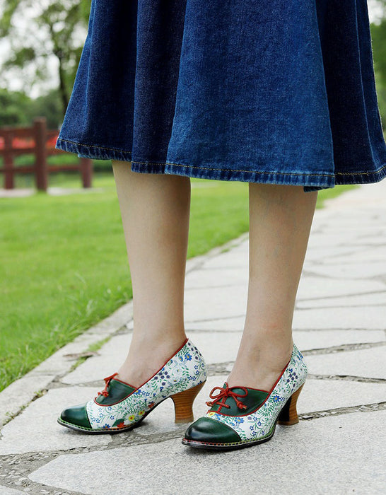 Obiono Big Size Shoes for Women Handmade Floral Print Lace-up Vintage Elegant Chunky Heels Mary Janes July Shoes Collection 2026 97.00