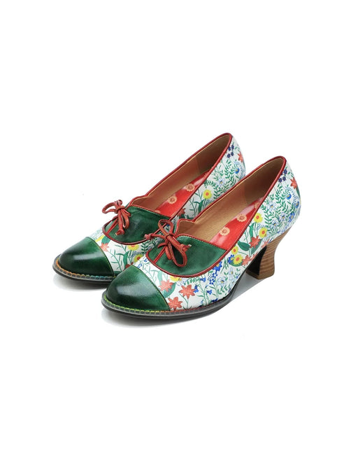 Obiono Big Size Shoes for Women Handmade Floral Print Lace-up Vintage Elegant Chunky Heels July Shoes Collection 2026 97.00