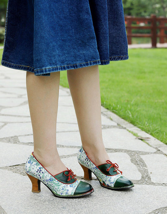Obiono Big Size Shoes for Women Handmade Floral Print Lace-up Vintage Elegant Chunky Heels Mary Janes July Shoes Collection 2026 97.00