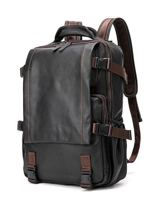 Handmade Genuine Leather Large Capacity Backpack for Men In Black