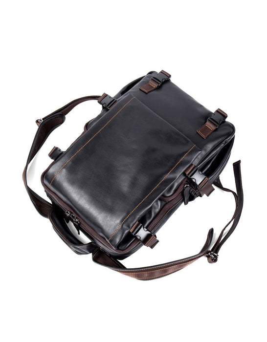Handmade Genuine Leather Large Capacity Backpack for Men in Black