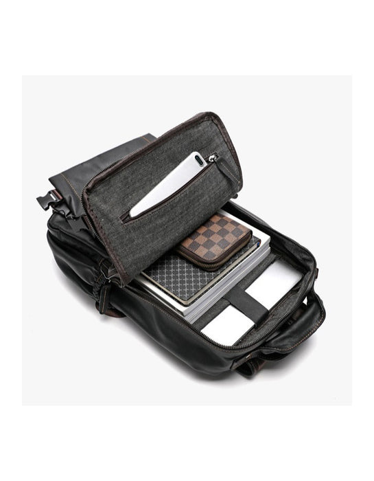 Handmade Genuine Leather Large Capacity Backpack for Men Inside View