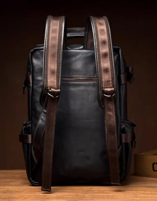 Handmade Genuine Leather Large Capacity Backpack for Men Back View