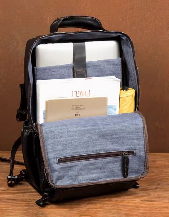 Handmade Genuine Leather Large Capacity Backpack for Men Inside View