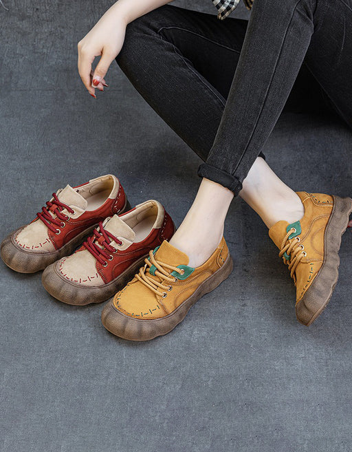 Handmade Knit Soft Sole Wide Toe Box Flat Shoes in red & Yellow