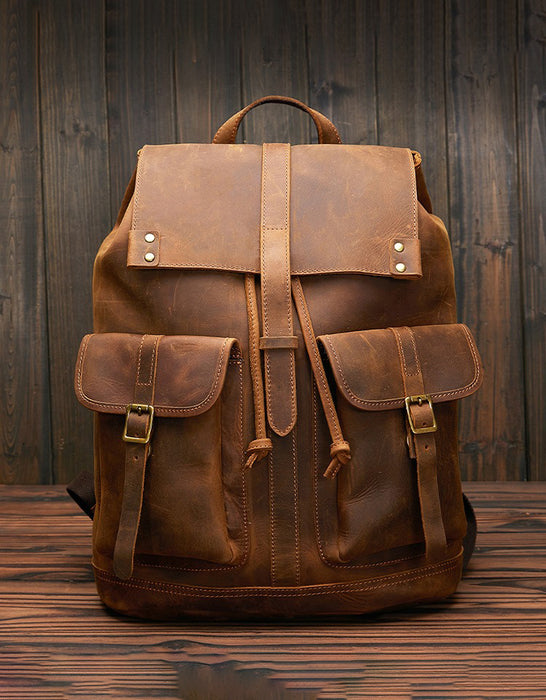 Handmade Large Capacity Leather Backpack for Men