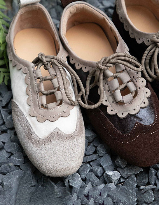 Handmade Leather Match Brogue Style Oxford Shoes Beige Feb Shoes Collection 2026 88.00