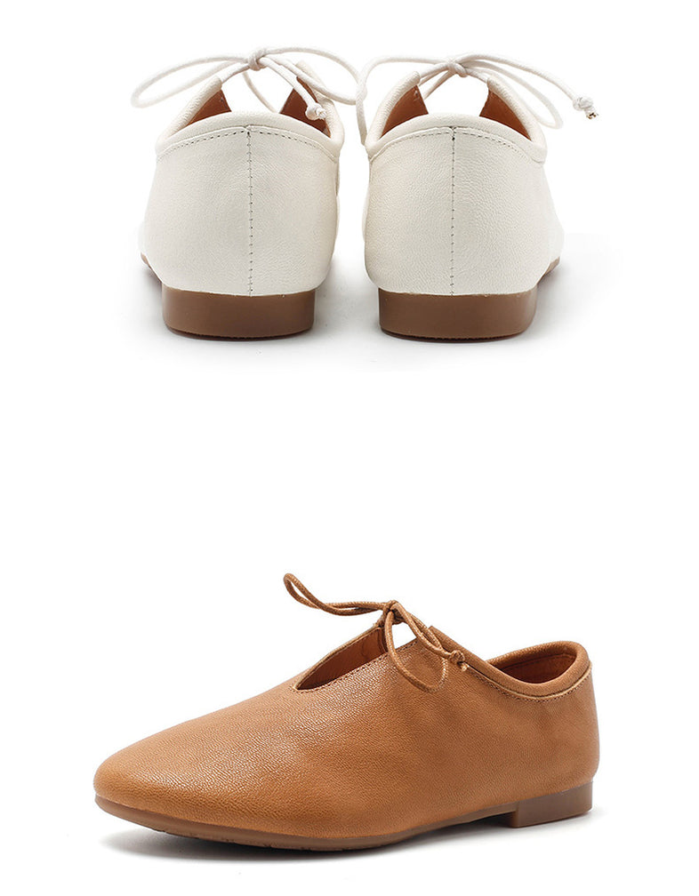 Handmade Retro Camel Bow Soft Soled Pointed Flat Shoes