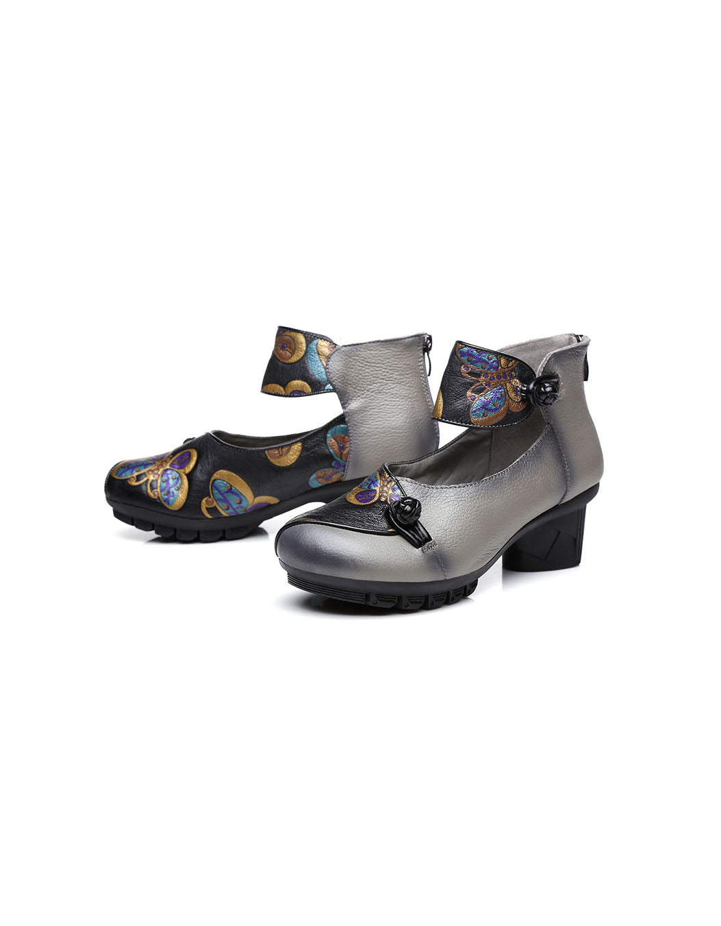 Breathable Ankle Retro Ethnic Style Real Heels