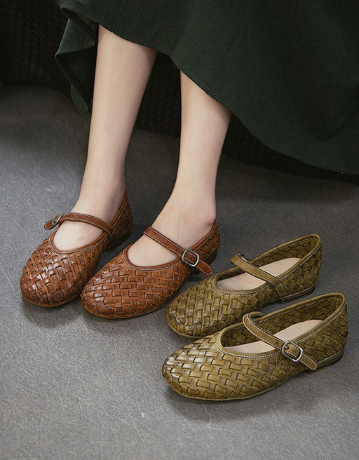 Handmade Leather Woven Ankle Strap Flat Pumps Mary Janes Shoes Obiono July Shoes Collection 2026 88.00