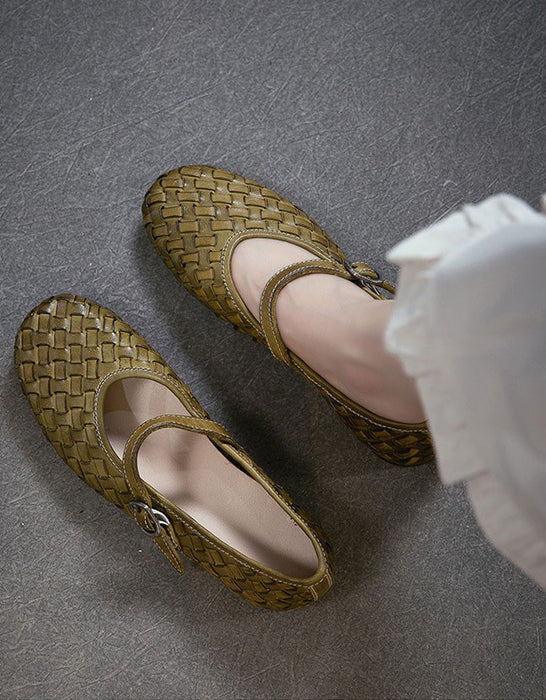 Handmade Leather Woven Ankle Strap Flat Pumps Mary Janes Shoes Obiono July Shoes Collection 2026 88.00