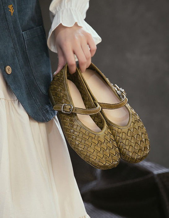 Handmade Leather Woven Ankle Strap Flat Pumps Mary Janes Shoes Obiono July Shoes Collection 2026 88.00