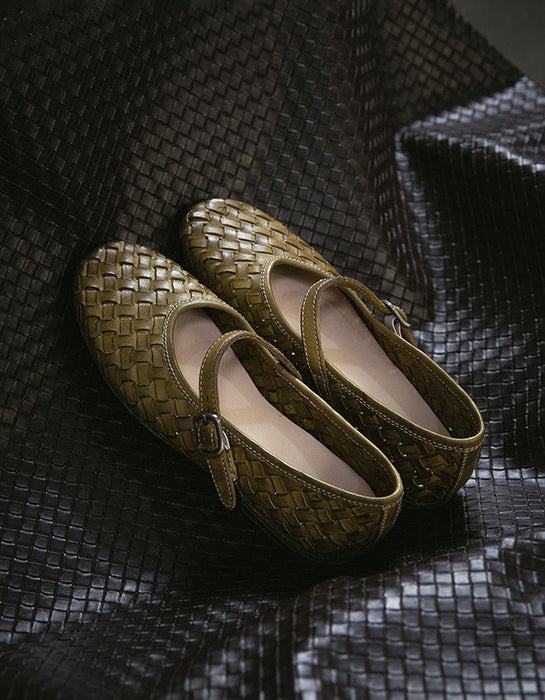 Handmade Leather Woven Ankle Strap Flat Pumps Mary Janes Shoes Obiono July Shoes Collection 2026 88.00