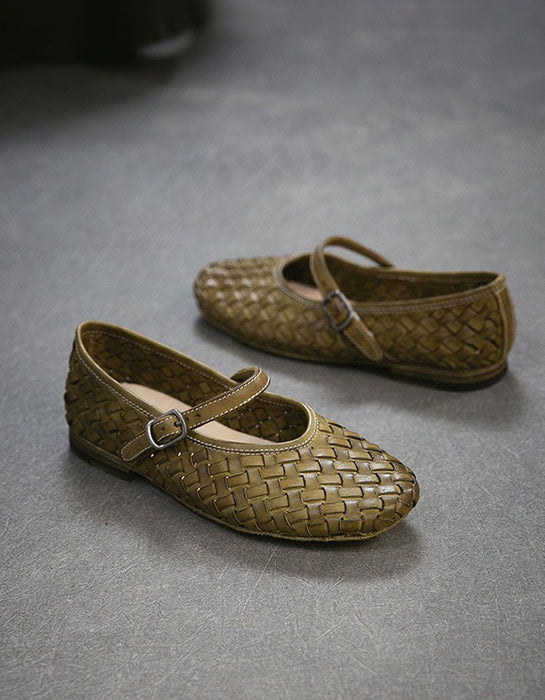 Handmade Leather Woven Ankle Strap Flat Pumps Mary Janes Shoes Obiono July Shoes Collection 2026 88.00