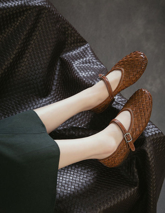 Handmade Leather Woven Ankle Strap Flat Pumps Mary Janes Shoes Obiono July Shoes Collection 2026 88.00