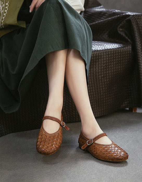 Handmade Leather Woven Ankle Strap Flat Pumps Mary Janes Shoes Obiono July Shoes Collection 2026 88.00