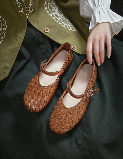 Handmade Leather Woven Ankle Strap Flat Pumps Mary Janes Shoes Obiono July Shoes Collection 2026 88.00