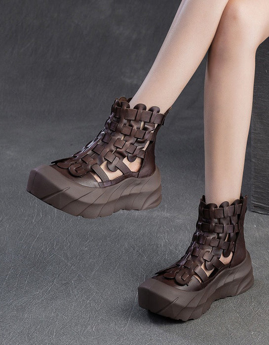 Handmade Leather Woven Breathable Wide Toe Box Boots